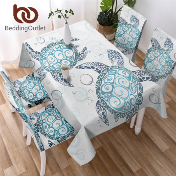 BeddingOutlet Sea Turtles Tablecloth Tortoise and Bubbles Waterproof Table Cloth Blue Green Marine Animal Decorative Table Cover