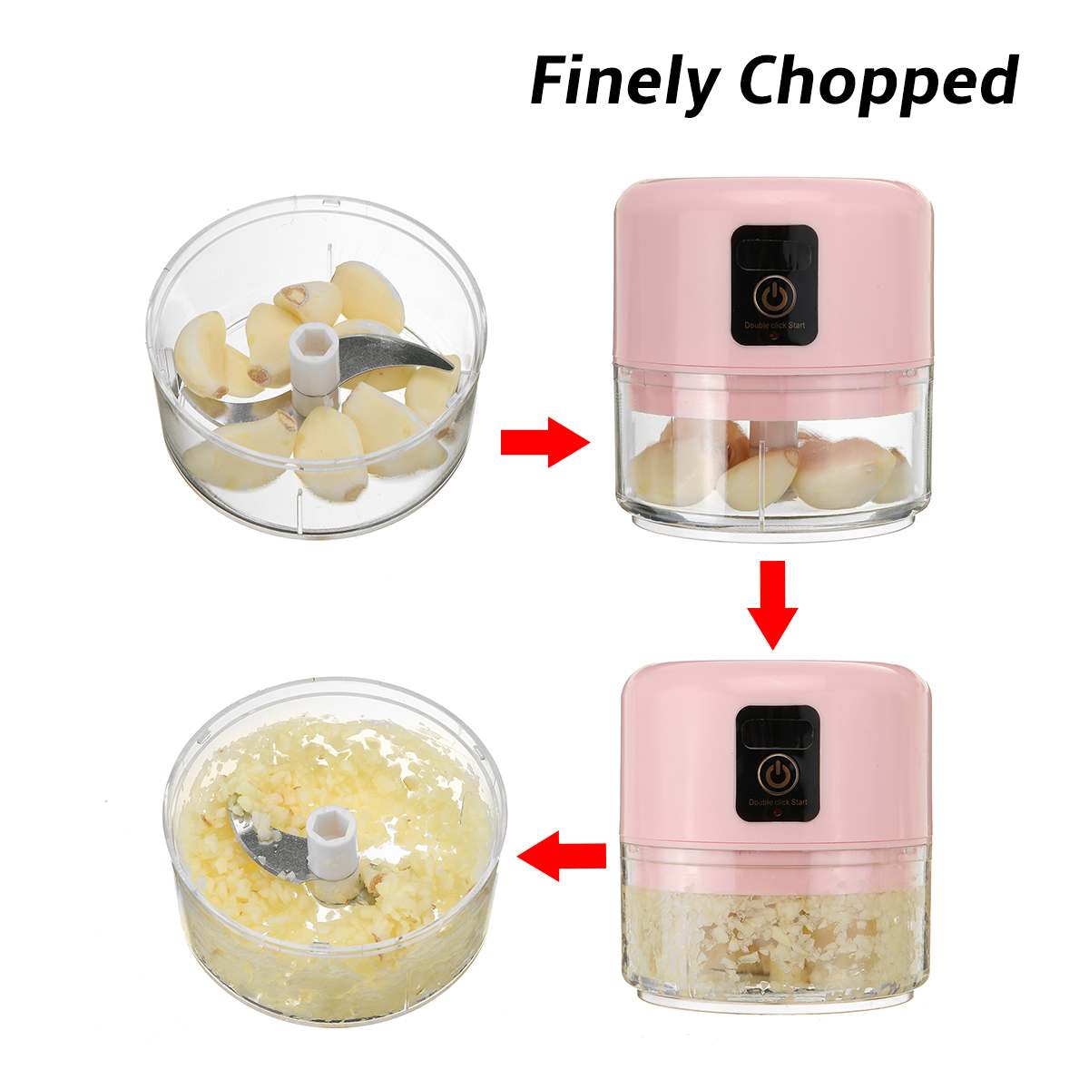 Household Kitchen Mini Food Chopper Wireless Garlic Masher Crushing Press Mincer Cutting And Pulling Garlic Machine Artifact
