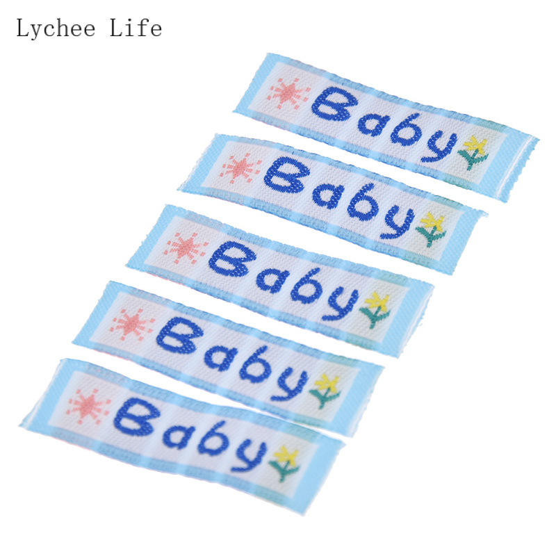 Lychee Life 100Pcs/lot Mixed Color Baby Printed Washable Cloth Polyester Garment Labels Tags Diy Sewing Materials