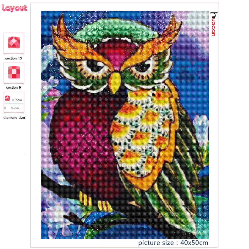 Huacan Diamond Painting Owl Decorations For Home Mosaic Animal Cross Stitch Embroidery Handmade Gift Wall Stickers