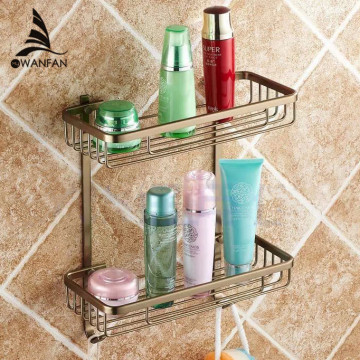 Bathroom Shelves 2 Layer Rack Metal Antique Towel Hook Washing Shower Shampoo Cosmetic Storage Bath Fitting Basket Shelf 7010F