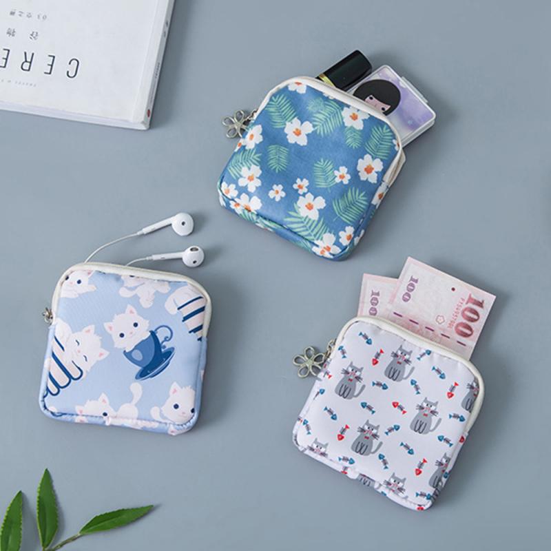 Girls Sanitary Napkin Storage Bag Tampon Storage Bag Cosmetic Earphone Organizer Canvas Coin Purse Credit Card Holder Organizer