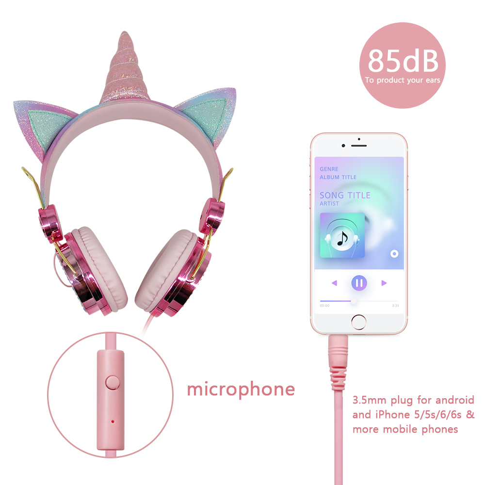 Funny Kids Headset Colorful Diamond Unicorn Headphones Girls Music Helmet Wired Earphones With Gifts Box Christmas Brithday