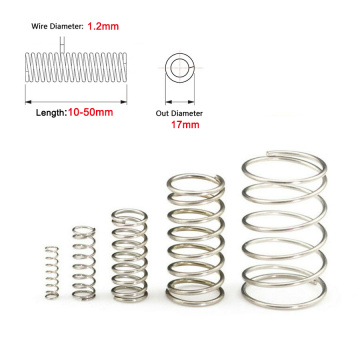10Pcs Compression Spring 304 Stainless Steel Non-corrosive Tension Spring Wire Dia 1.2mm Outer Dia 17mm Length 10mm-50mm