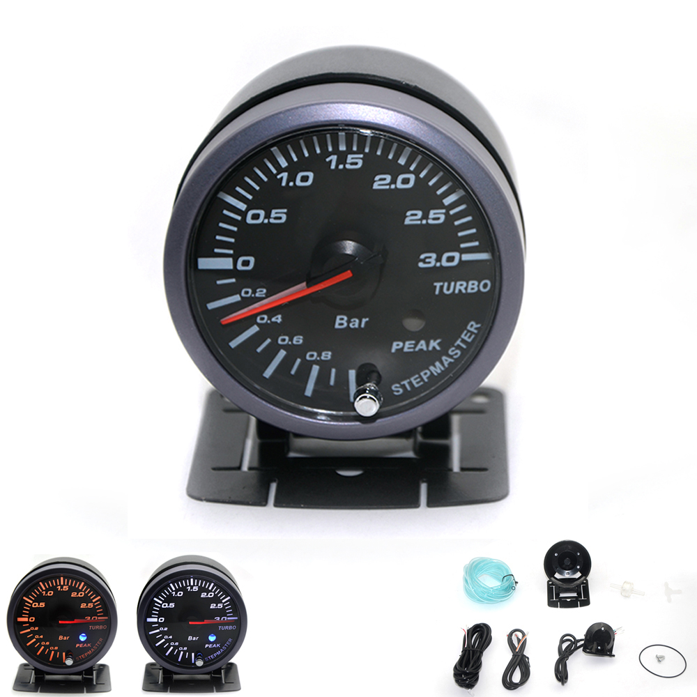 DRAGON GAUGE 3 BAR 2.5 Inch 60mm Boost Turbo Gauge White&Orange Dual Led Display With Peak Warning