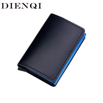 DIENQI Anti-theft Genuine Leather Men Credit Card Holders Business ID Bank Card Case Wallet Automatic RFID Aluminium Cardholder