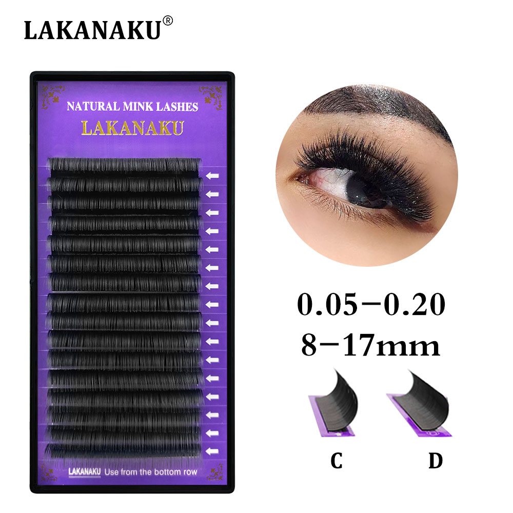 LAKANAKU 16rows Classic Individual Lashes Silk Eyelash Extension Mink Extension Volume 8-18MM Professional Makeup Eyelash