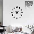 Sea Creature Sealife Creative Self Adhesive 3D DIY Wall Clock Sea Horse Shark Starfish Quartz Acrylic Mirror Sticker Clock Watch