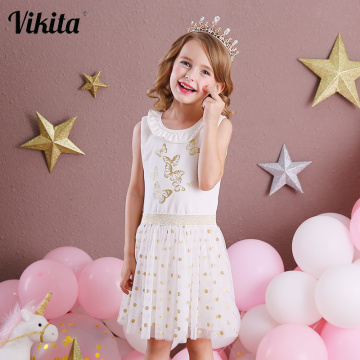 VIKITA Girl Princess Dress New Summer Kid Girls Dress Sleeveless Dresses Kids Party Butterfly Costumes Children Sequins Dresses