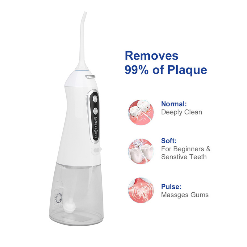 Oral Irrigator Water Flosser Cordless Dental USB Rechargeable Waterproof 300ml Portable 5 Modes 5 Jet Tips Teeth Cleaner