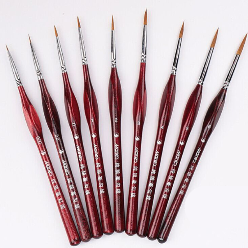 9pcs 000~6 Miniature Paint Brush Set Sable Hair Fine Detail Art Nail Drawing Brush Oil Painting Gouache Painting Tool Set