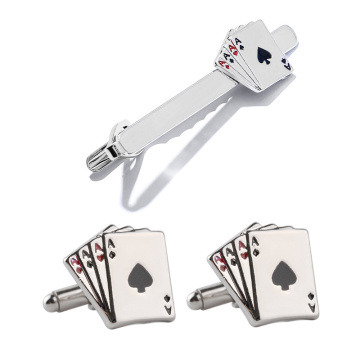 4 A Poker Playing Card Design Pin Tie Clip Cuff Links Set Zinc Alloy Metal Cufflinks Clasp Tie Bar Set For Men Fathers Day Gift