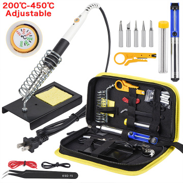 JCD 220V 60W Electric Soldering iron Adjustable Temperature Solder Welding rework soldering irons kit pump stand holder tips