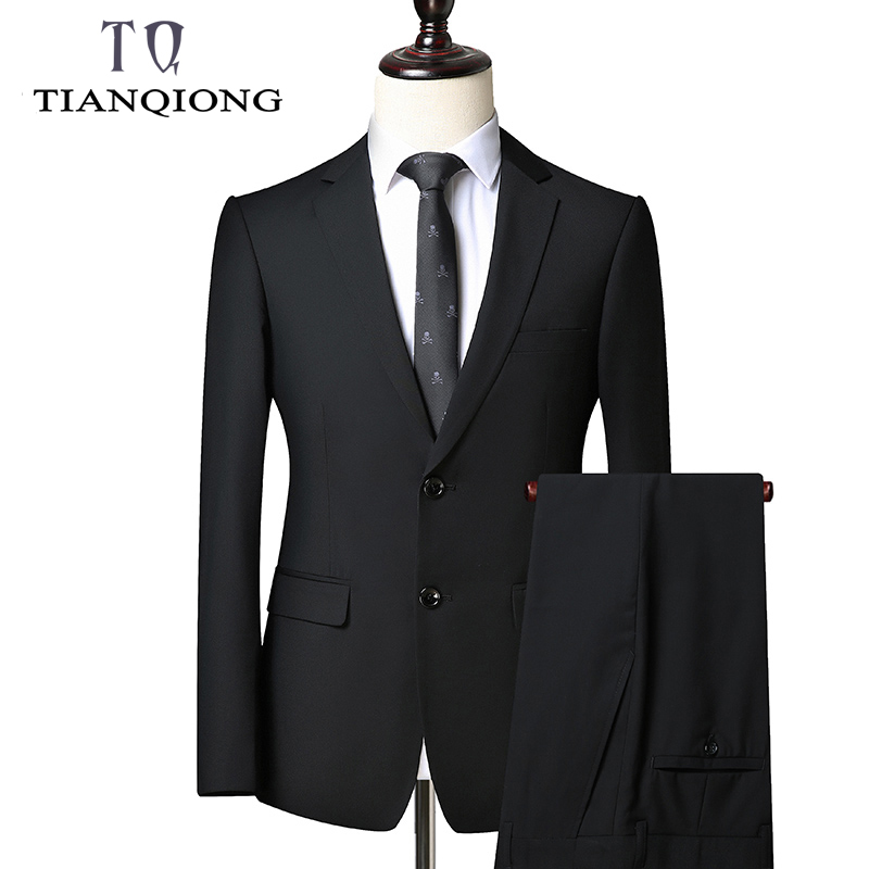 TIAN QIONG 2019 New Luxury Suit Jacket+Pants Mens Black Suits with Pants Classic Wedding Business Slim Fit Party Suit Men