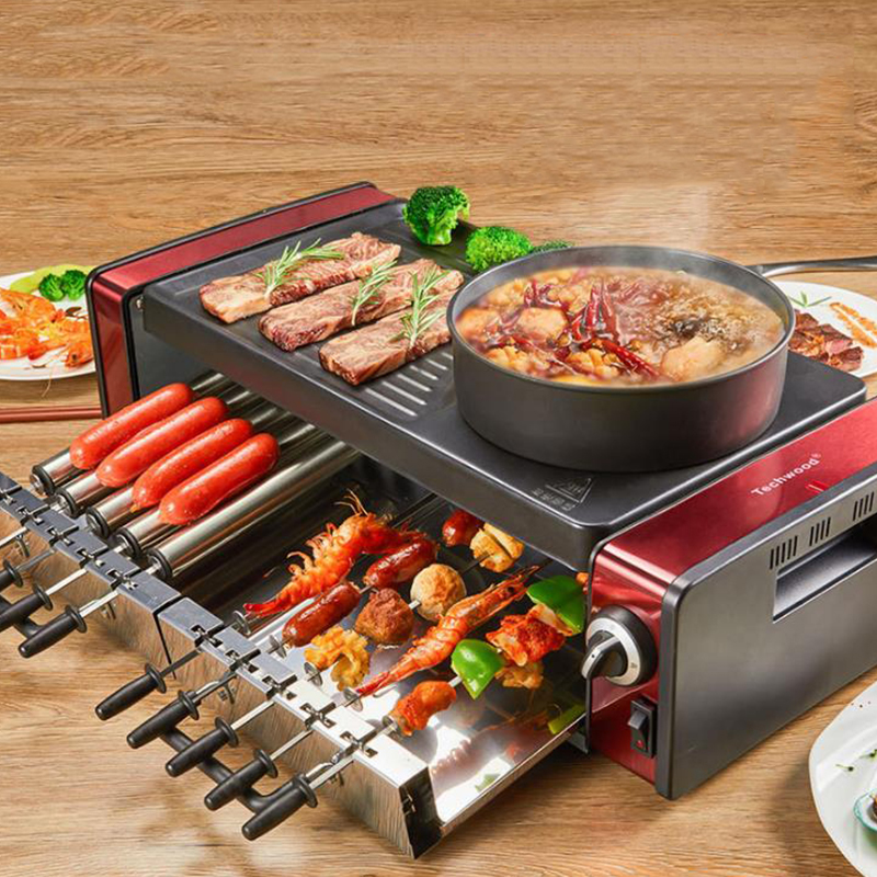 Household Electric Grill Skewer Barbecue Machine Non-stick Grill Hot Pot Smokeless Griddle Multifunctional Grill Pan