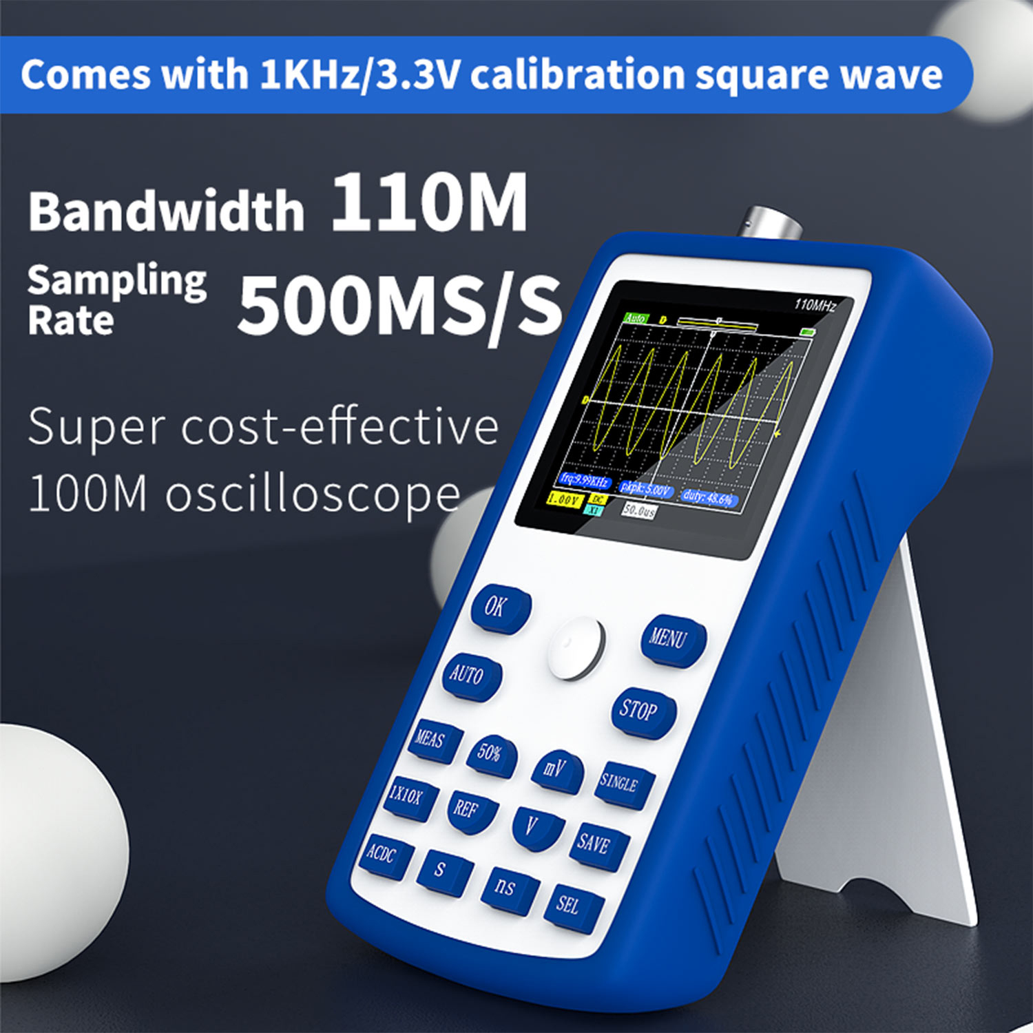 FNIRSI-1C15 2.4 Inch Screen Digital Oscilloscope 500MS/S Sampling Rate with 110MHz Bandwidth 1KHz/3.3V Calibration Square Wave