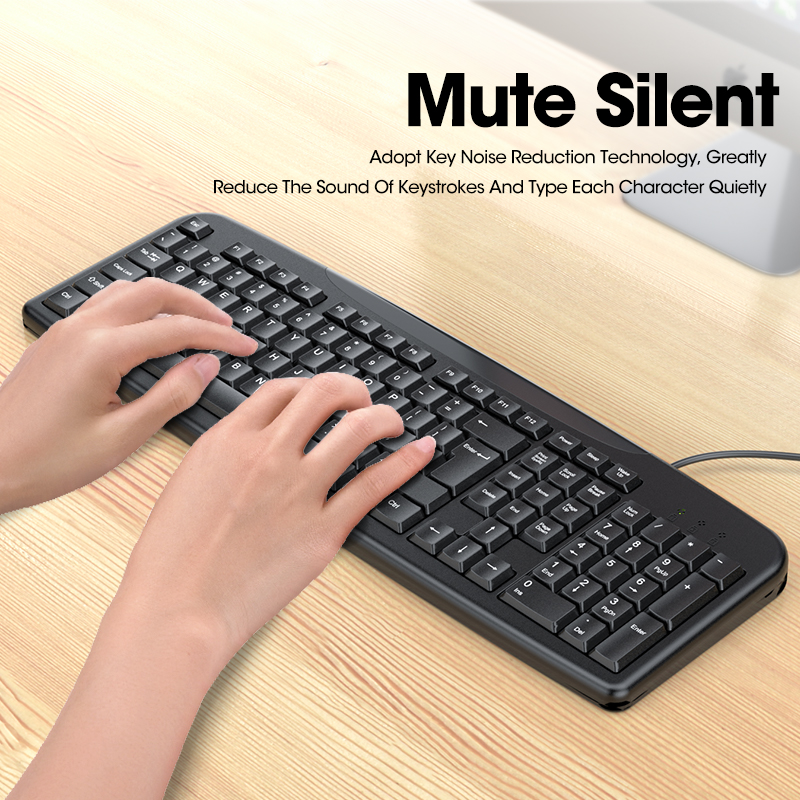 Silent Keyboard and Mouse Set Wired Keyboard Computer Ergonomic Mute Keycap Office USB Full-size Keyboard Mouse Combo PC Desktop