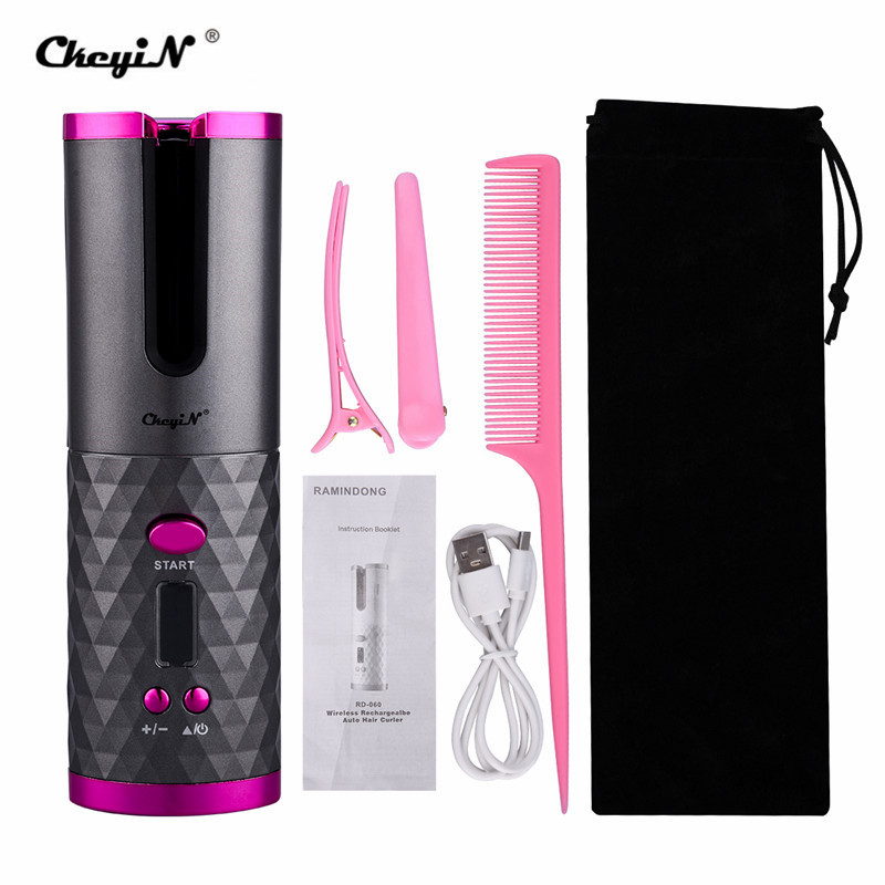 Cordless Automatic Hair Curler USB Rechargeable Auto Rotating Curling LED Display Temperature For Curly Machine Or Waves Hair