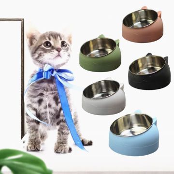Cute Cat and Dog Bowl Protection Cervical Vertebra 15 Degree Oblique Mouth Pet Stainless Steel Food Bowls 16.5 x 10 cm