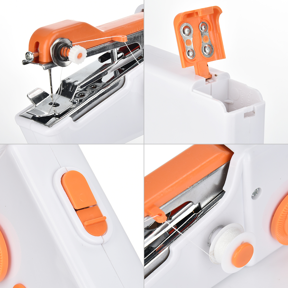 Orange Mini Hand Sewing Machine Portable Needlework Cordless Clothes Household Electric Sewing Machine for Arts Crafts Sewing