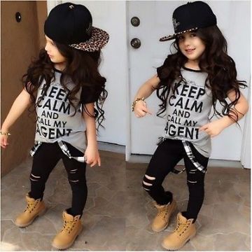 2 Pieces Toddler Children Baby Girl Clothes Set Short Sleeve T-shirt with Long Pants Outfits 2-7 Year Little Girls Clothing