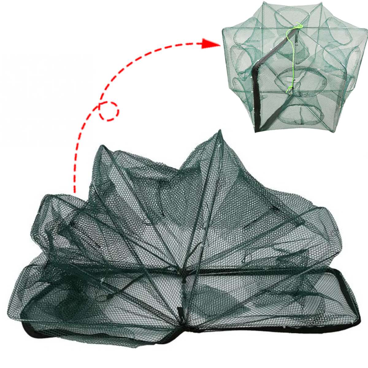 8/12/16 Holes Fishing Net Folded Portable Hexagon Fish Network Casting Nets Crayfish Shrimp Catcher Tank Trap China Cages Mesh