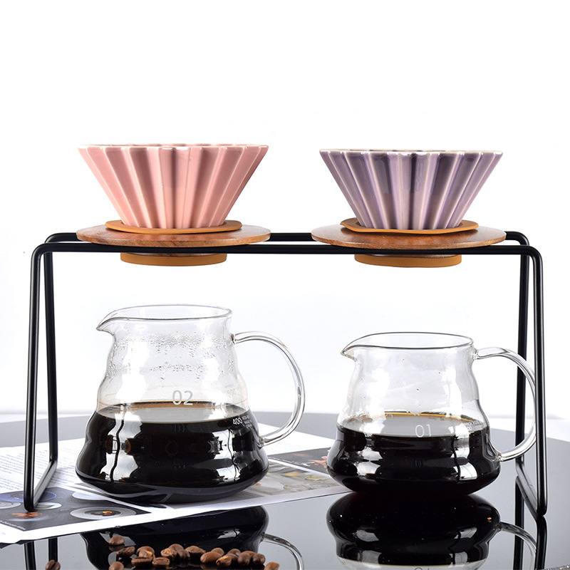 V60 Brewer Holder Hand Drip Double Pour Over Station Coffee Filter Holder Metal Rack Silicone Mat Set Barista Coffee Maker Shelf