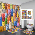 4pcs/set Colorful Cat Printed Waterproof Bathroom Bath Shower Curtain 3D Polyester Fabric Shower Curtain Toilet Cover Mat Set