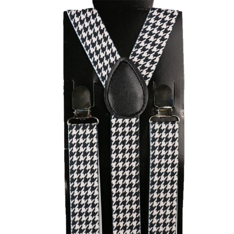Winfox 2.5cm Wide Vintage Male Suspenders Men White Black Houndstooth Women Braces suspensorio