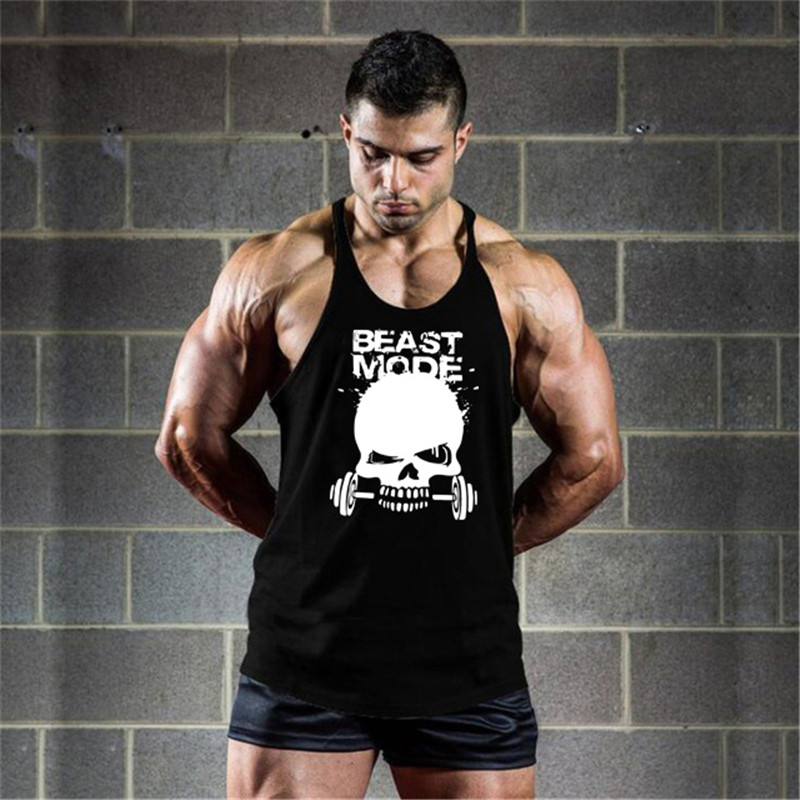 Brand New Skull Print Men's Tank Top Gym Stringer Fitness Bodybuilding Sleeveless Shirt Casual Vest Undershirt Cotton