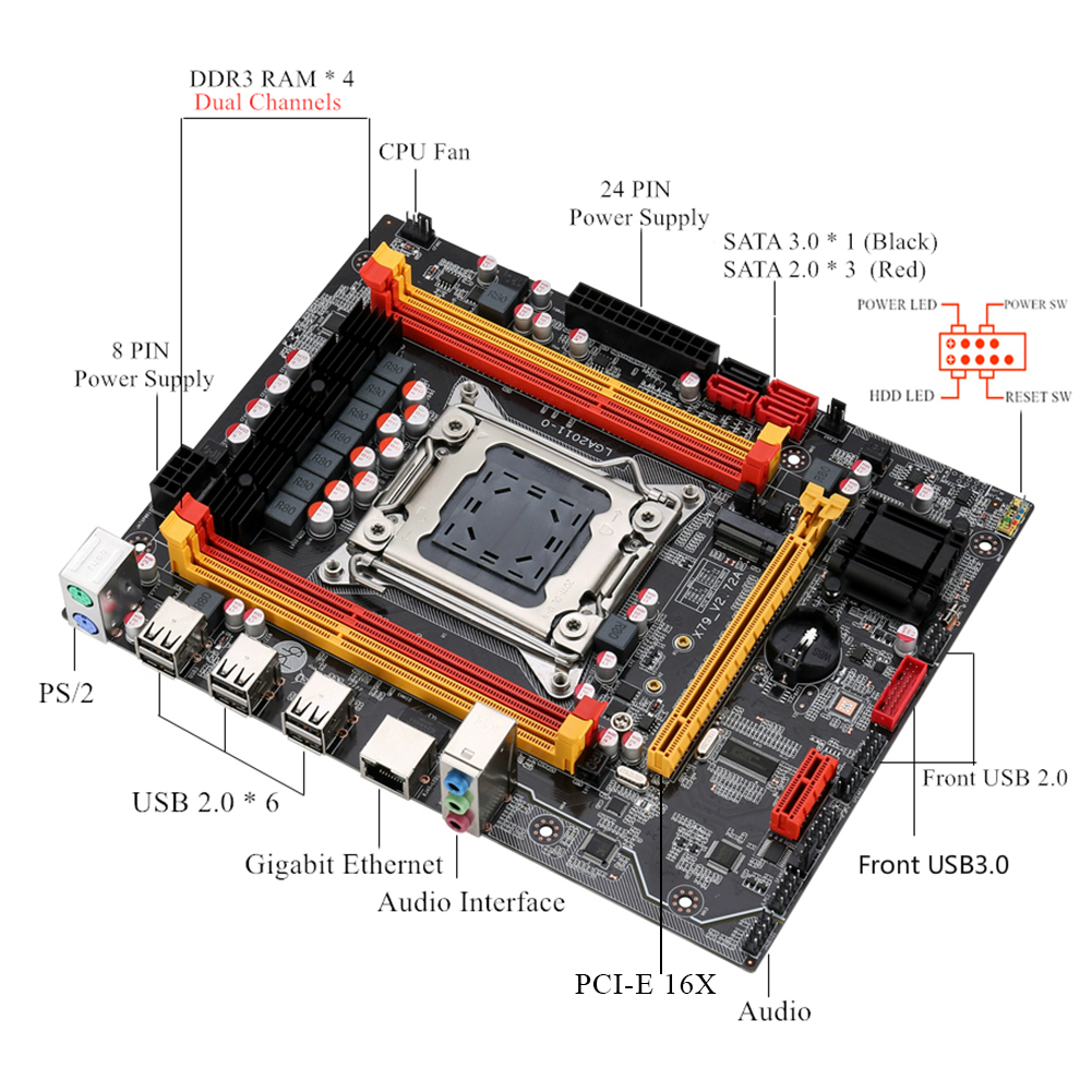 X79 Computer Motherboard Set X79 with Xeon E5 2650 V2 CPU max 16GB 4X 4GB DDR3 ECC REG 1600Mhz PCI-E NVME for gaming Server