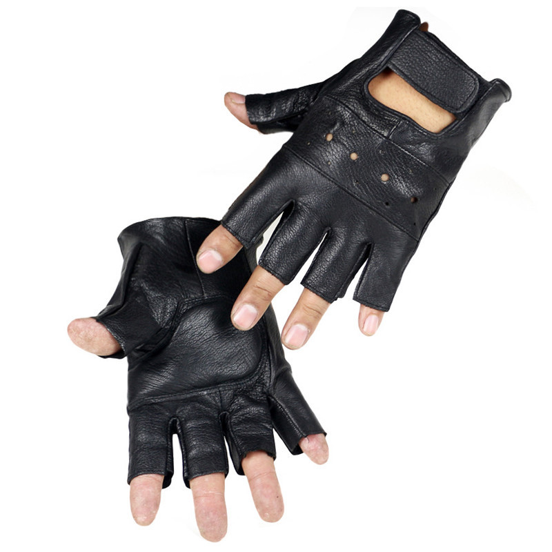 Long Keeper Men Genuine Leather Gloves Half Finger Sheep Leather Fingerless Gloves Climbing Anti Skid Fitness Workout Training