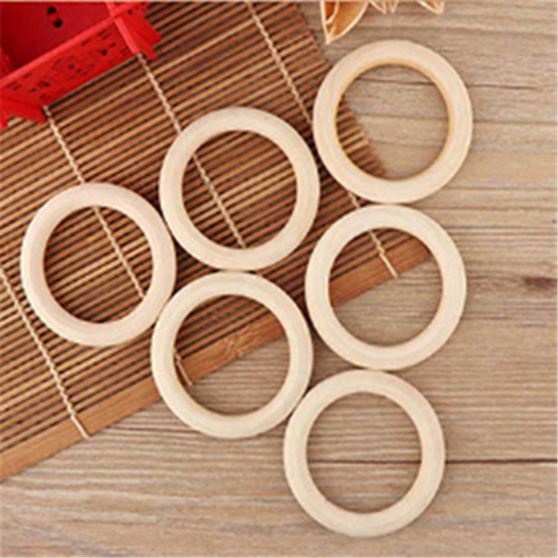 5pcs Baby Teethers Natural Safe Wooden Baby Teething Ring 70mm Necklace Bracelet DIY Craft Wood Ring Toy Teether Baby Gift