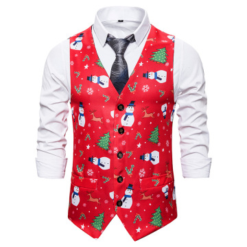 Red Christmas Vest Men 2019 Brand V Neck Slim Fit Vest Waistcoat Men Xmas Party Stage Singers Vests Men Gilet Costume Homme XXL