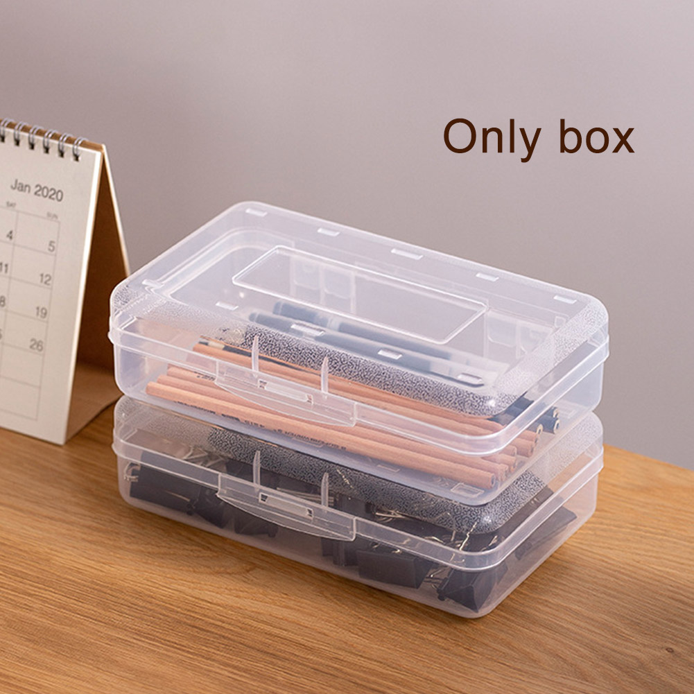 3pcs Portable Gift Desktop Pencil Box Large Capacity Multifunctional For School Storage Case With Snap-tight Lid Clear PP Simple