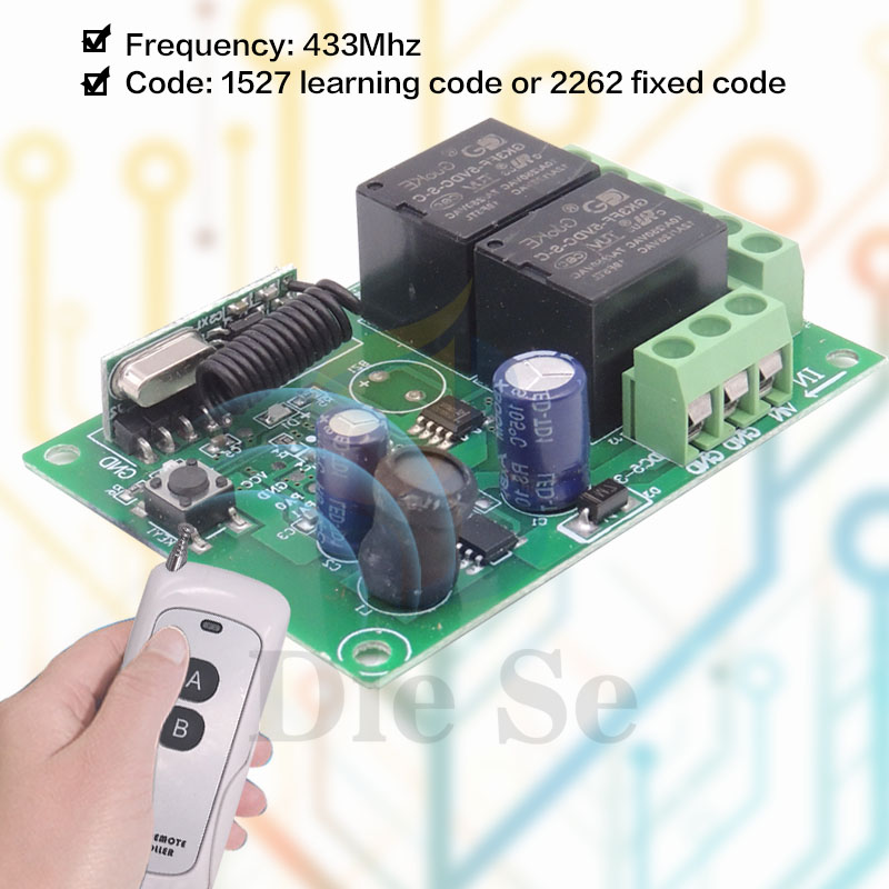rf Remote Control System 433Mhz Universal Wireless DIY Smart Switch DC 5V~30V 2CH rf Relay Receiver and Long Range Transmitter