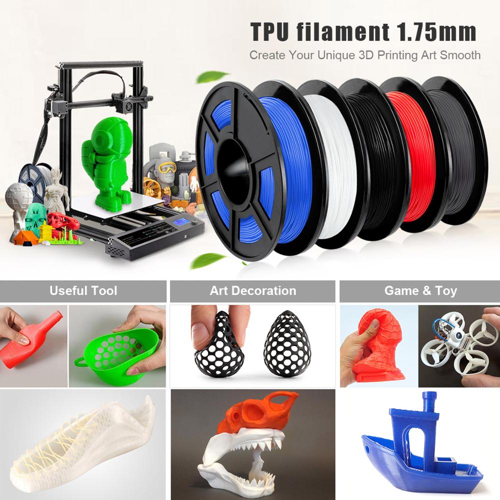 TPU Flexible Filament 0.5kg 1.75mm Diameter Tolerance +/- 0.02mm Eco-friendly FDM 3D Printer Material for Toys Shoes Printing