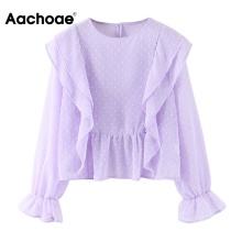 Aachoae Ruffles Chiffon Blouse Women Butterfly Long Sleeve Elegant Blouses Ladies O Neck Casual Shirt Top Blusa Mujer 2020