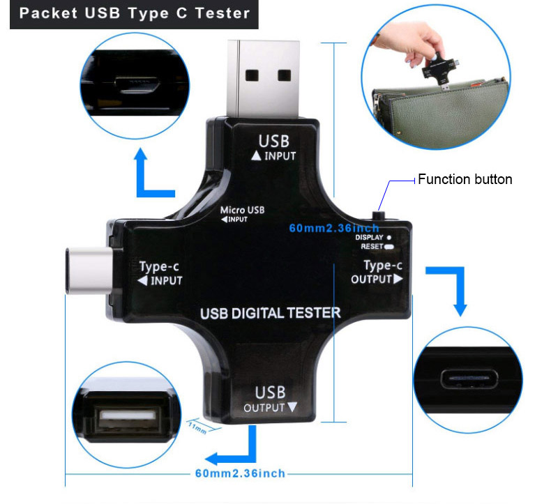 USB 3.0 Type-C USB tester DC Digital voltmeter amperimetor voltage current meter ammeter detector power bank charger indicator