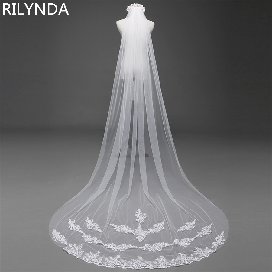 3 Meter Cathedral Wedding Veils Long Lace Edge Bridal Veil with Comb Wedding Accessories Bride Mantilla Wedding Veil