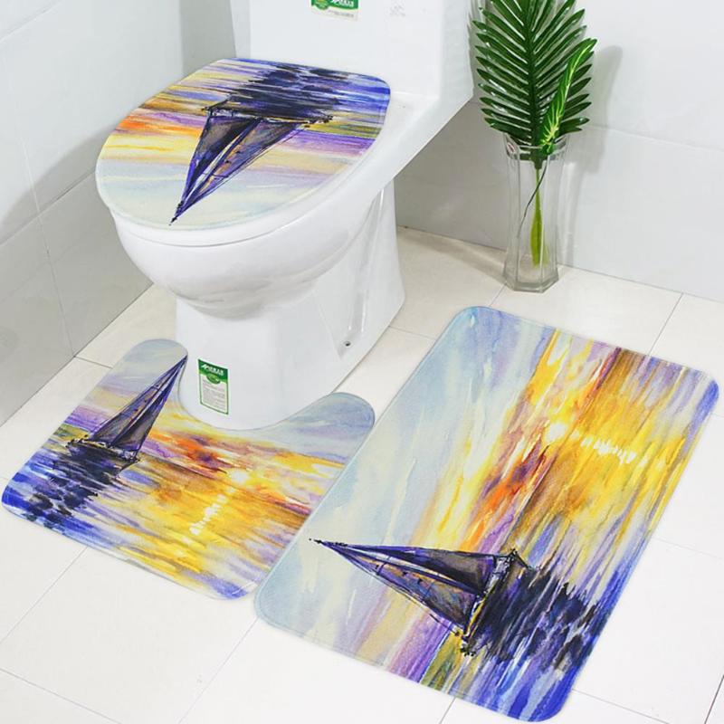 3pcs/set Non Slip Shower Mat Toilet Lid Pad Floor Carpet Home Bathroom Supply Bath Mat Rugs Home Decor Bathroom Products