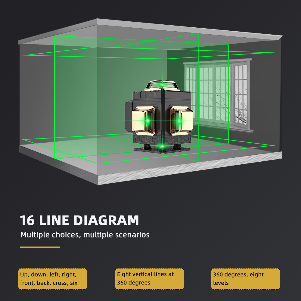 16/12 lines 4D Laser Automatic leveling Horizontal And Vertical Green Beam Tiles Floor Mult-ifunction & Remote Control