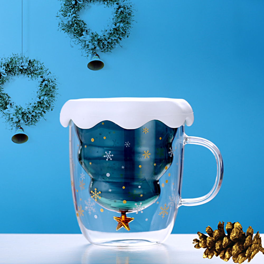 2021 Creative Christmas Mug High Temperature Glass Cup Christmas Tree Star Cup Double-layer Insulation Glass Christmas Gift