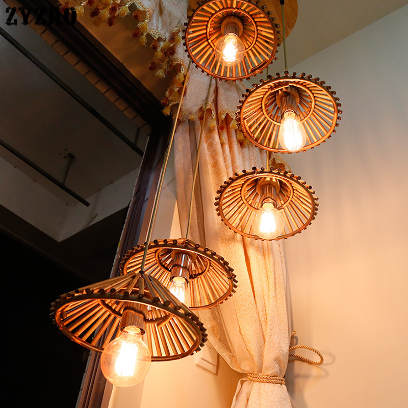 Southeast Asia Japanese Simple Rural Wind Bamboo Pendant Lamp Restaurant Corridor Porch Lamp Hotel Home Decor Led Pendant Lights