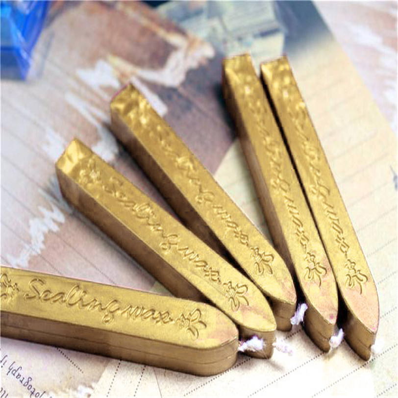 5Pcs Vintage Gold Manuscript Sealing Seal Wax Sticks Wicks For Postage Letter Jun28 Professional Factory price Drop Shipping