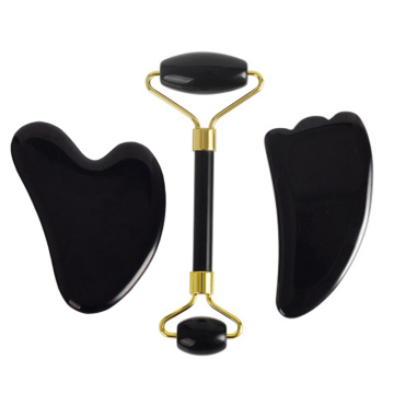 Jade Roller And Gua Sha Tools Set Natural Black Obsidian Facial Massage Roller Guasha Board Jade Stone Face Lift Dropshipping