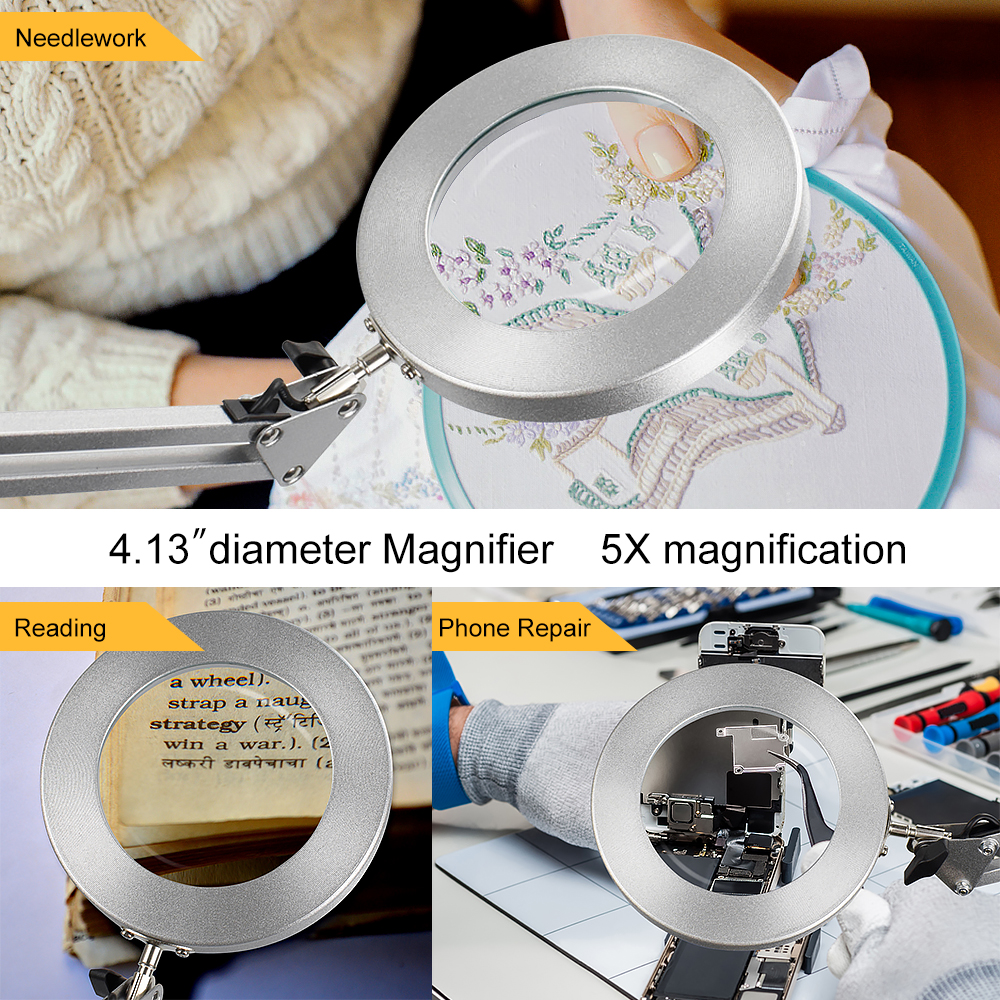 NEWACALOX 5X Magnifier Soldering Helping Hands Third Hand USB Folding Illuminated Magnifying Glass Soldering/Reading Lamp Tool