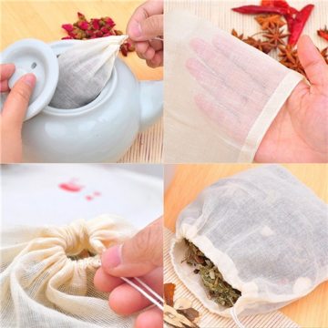 10Pcs Cotton Materials Tea Strain Bags Medicinal Muslin Drawstring Hash Bubble Herb Filter Bag New