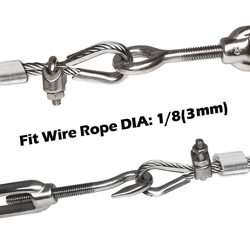 20Pcs Heavy Duty Wire Rope Tension Kits Turnbuckle 1/8 Inch Wire Rope Cable Clip/Clamp Thimble Wire Rope Aluminum Sleeve