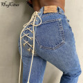 Hugcitar 2020 High Waits Bandage Sexy Jeans Autumn Winter Women Fashion Streetwear Outfits Trousers